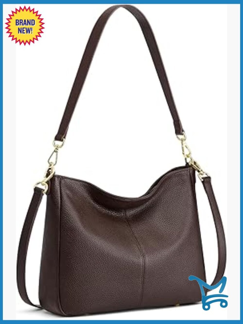 Genuine Leather Hobo Crossbody Bag with 2 Straps, Large Capacity